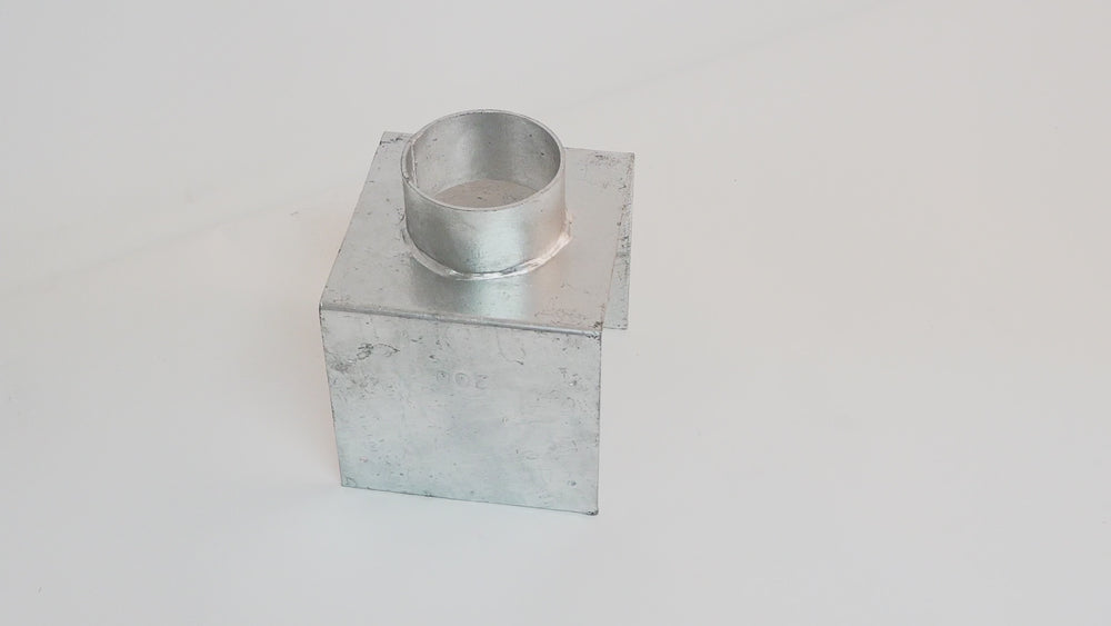 Galvanised steel or stainless steel box grate outlet, designed to connect trench grates to stormwater systems. Provides a secure drainage exit point, compatible with standard and custom box grate profiles.