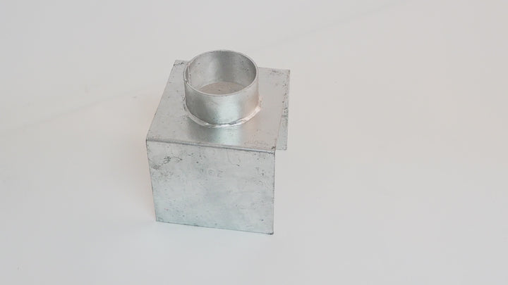 Galvanised steel or stainless steel box grate outlet, designed to connect trench grates to stormwater systems. Provides a secure drainage exit point, compatible with standard and custom box grate profiles.